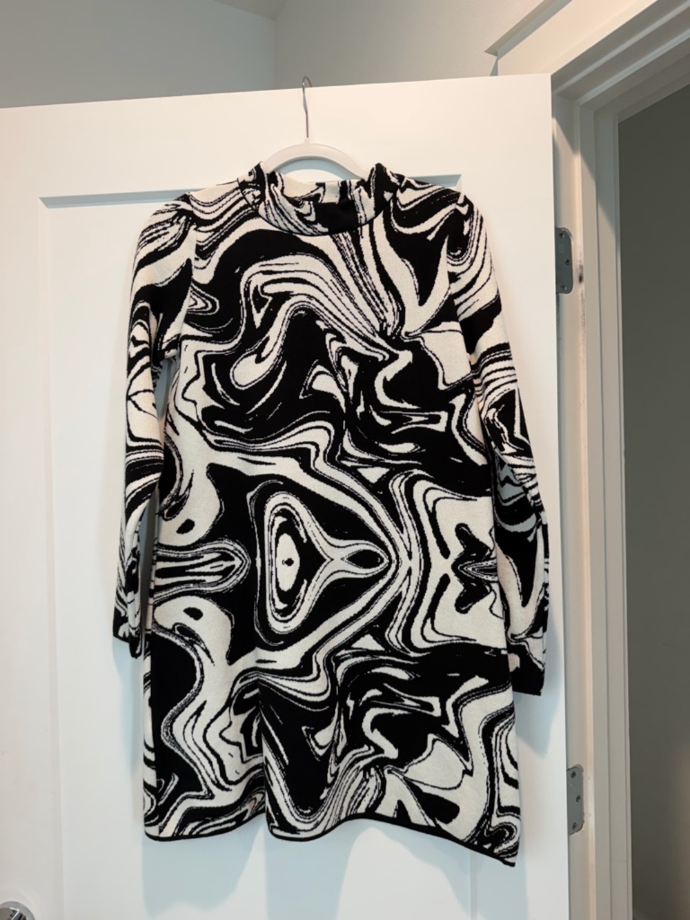 Mango Black and White Swirl Long Sleeve Dress